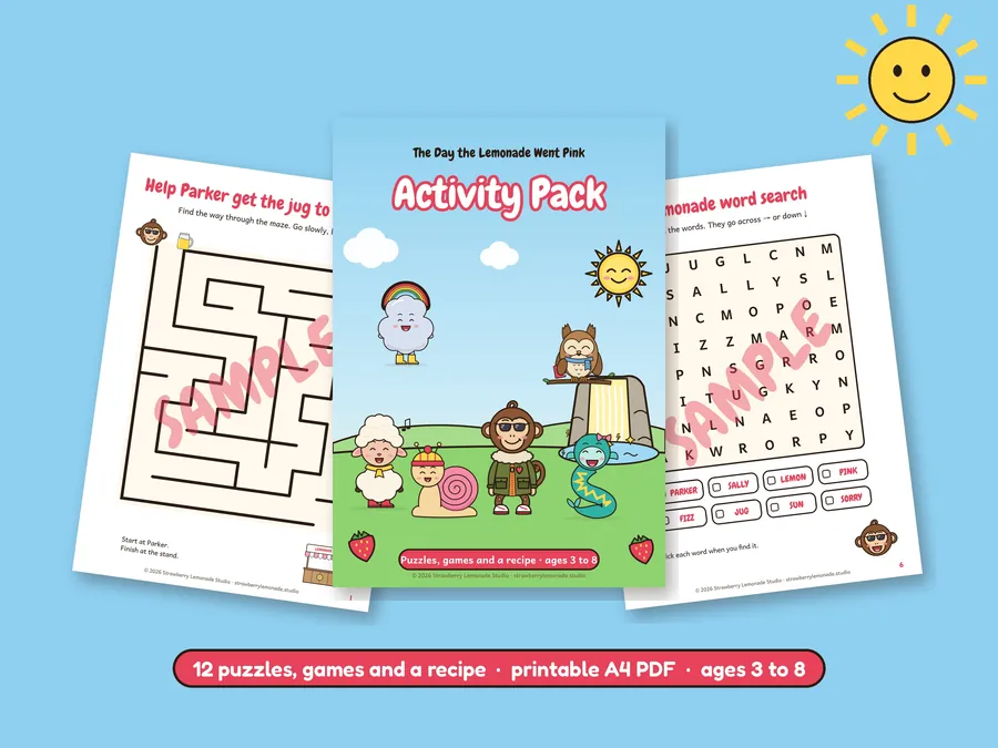 The activity pack cover with a maze and a word search