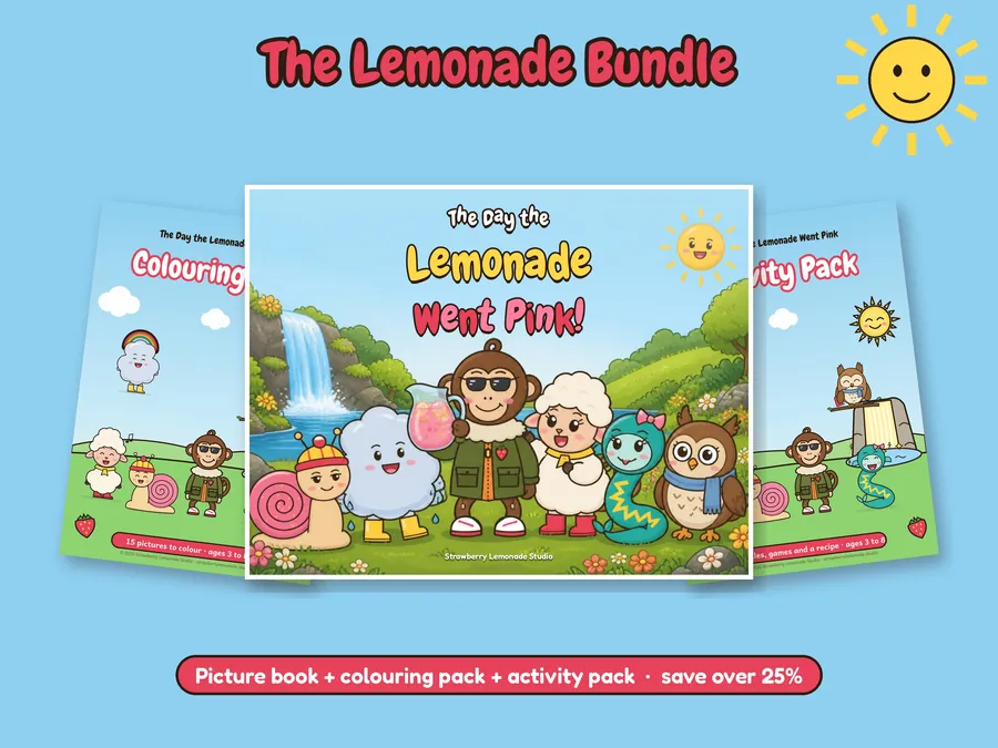 The picture book, colouring pack and activity pack together